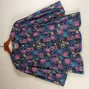 California Looks Vintage Floral Pearl Button 3/4 Sleeve Blouse M‎